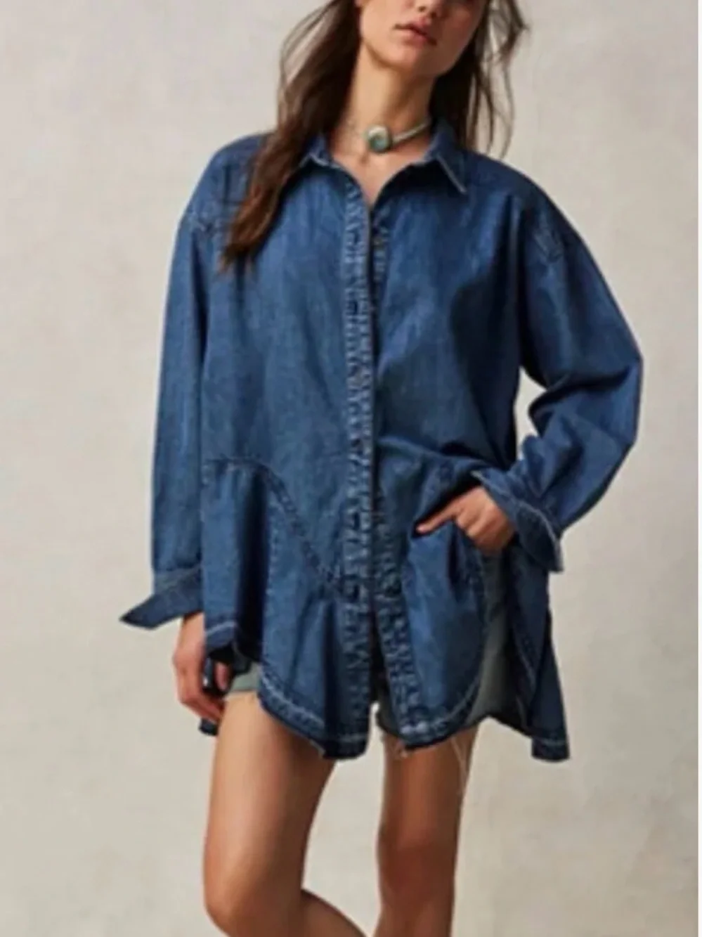 Free People We The Freya Denim Button-front Tunic Dress